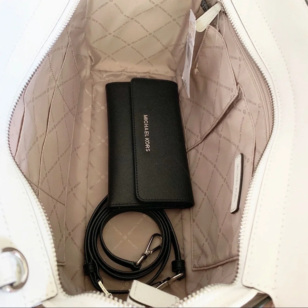 Michael Kors White and Black Saffiano Leather Satchel